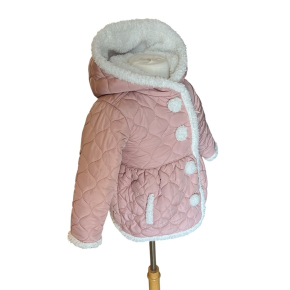 Tahari Quilted Hooded Sherpa Lined Winter Jacket/Coat, Pink and White, 2T - Picture 1 of 9